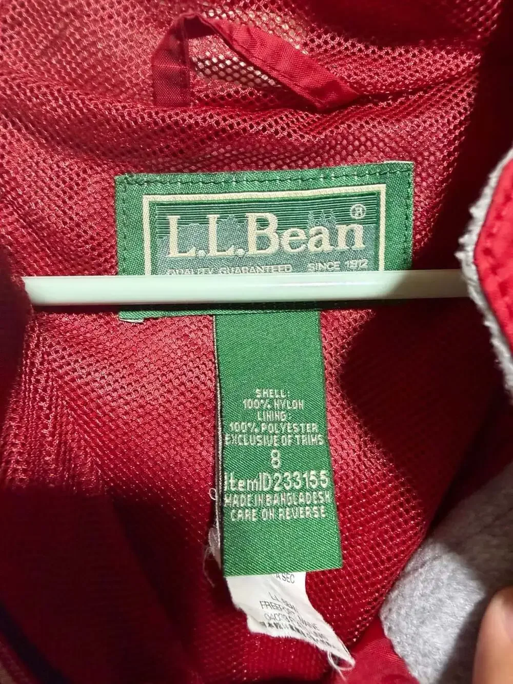 Kids' L.L.Bean Trail Model Rain Jacket Mesh Lined Windbreaker Red Size 8